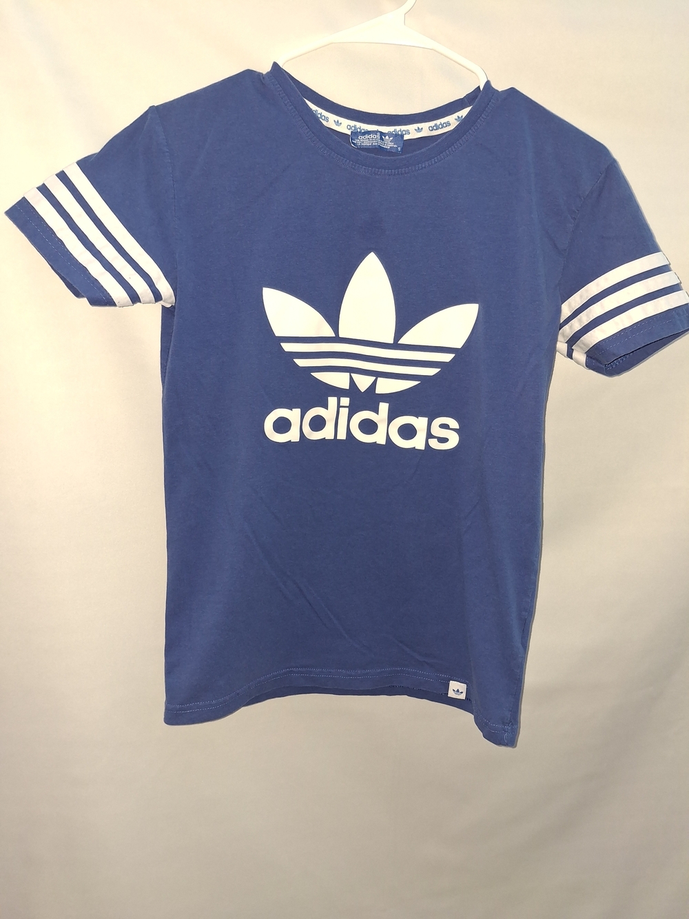 adidas Blue Trefoil Short Sleeve Tee with White Stripes